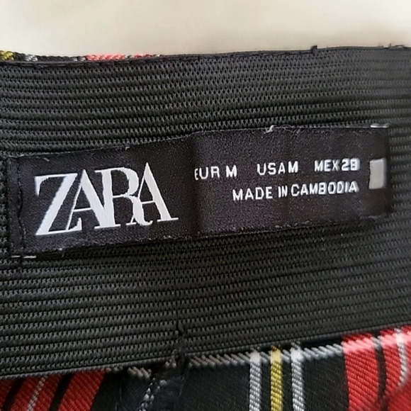 Zara Red Black Tartan Plaid High Rise Leggings Punk Grunge - Size Medium - Picture 5 of 6